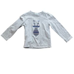 Janie & Jack Boys Size 4 Gray Long Sleeve‎ Shirt Reindeer Graphic Winter Top